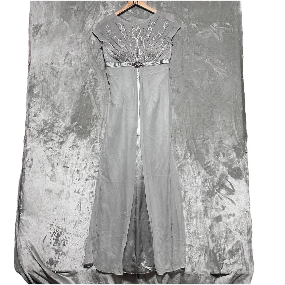 Vintage‎ 90s Niteline Silk Beaded Babydoll Chiffon Maxi Dress Womens Sz 6 Silver
